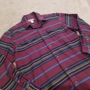 Duluth Trading Co Burgundy Flannwl Striped Long-Sleeve Button Shirt Size L